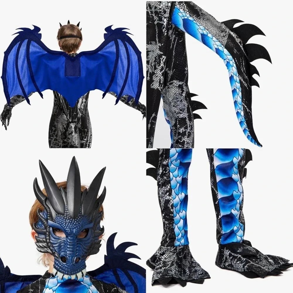 Spooktacular Creations Dragon Costume Kids Small 5-7 Blue Black 5pc Set